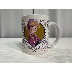 Disney Frozen Anna Elsa Ceramic Coffee Mug White Purple Scrollwork 4 Inch S0057